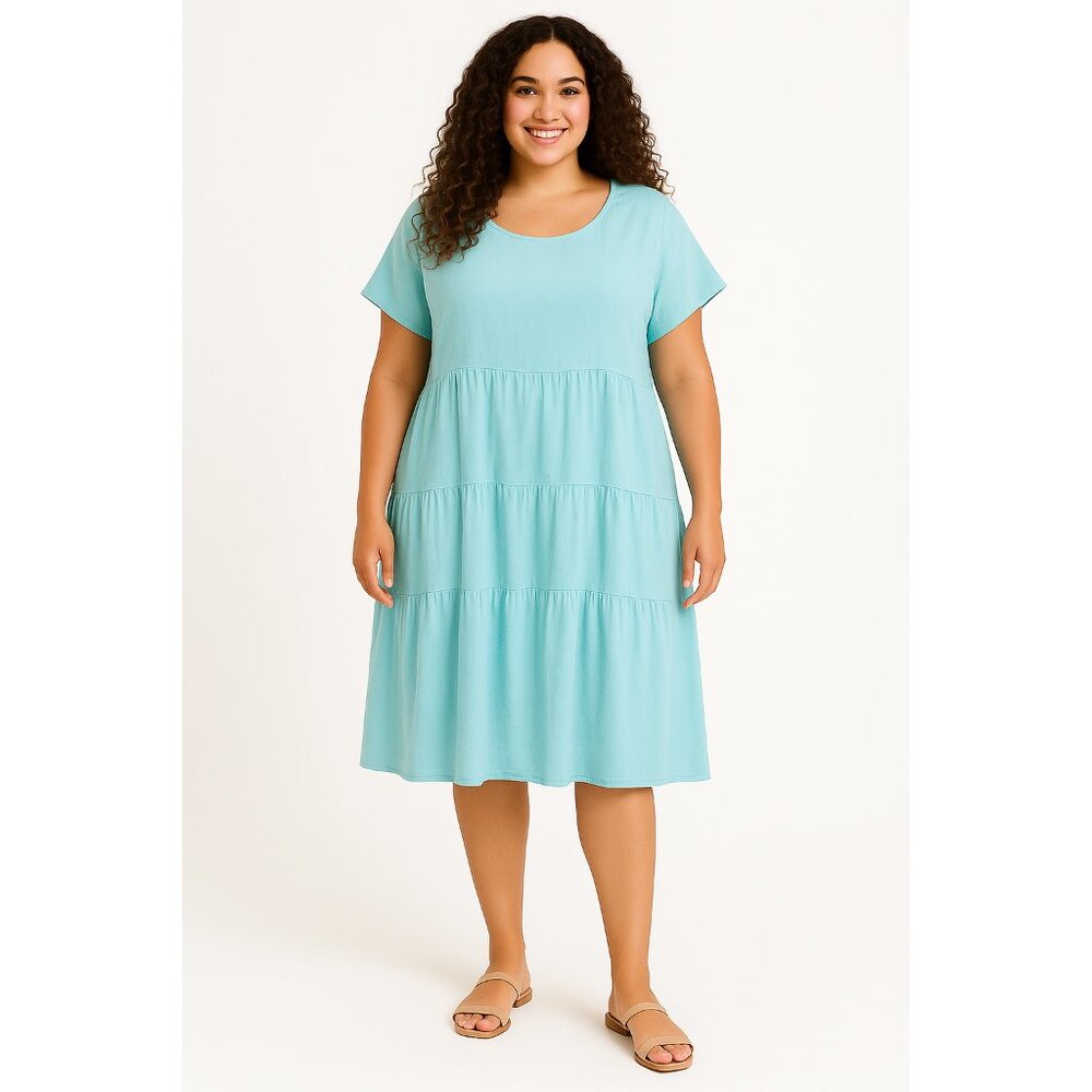 Cotton-On Plus Size 16 Curve Tiered Aqua Linen Blend Midi Dress (NWT)